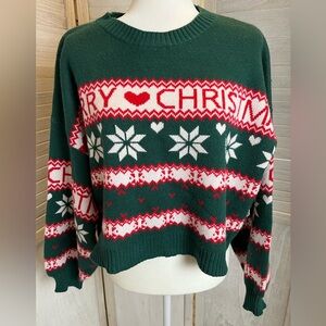 Christmas Altar’d State XXL oversized sleeved cropped sweater